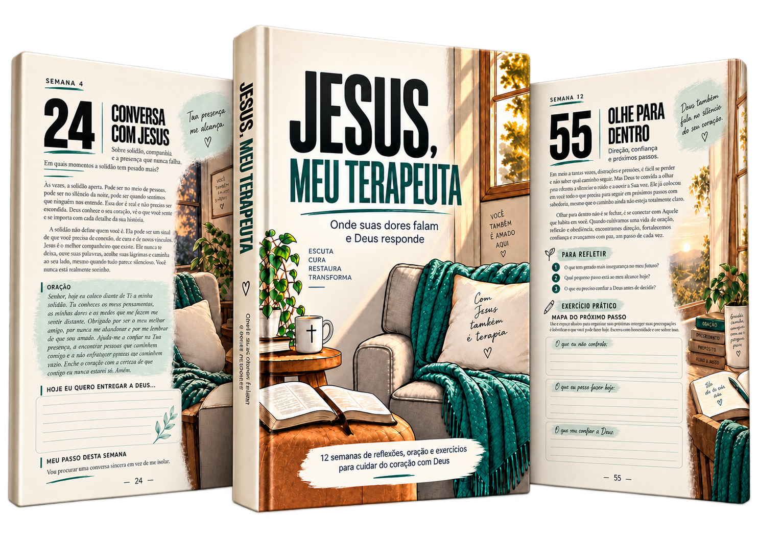 Devocional Jesus, Meu Terapeuta: capa, páginas internas e versão no celular